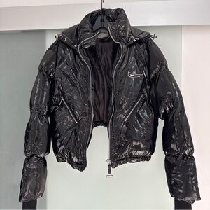 Maniere De Voir Shiny Black Puffer Jacket
